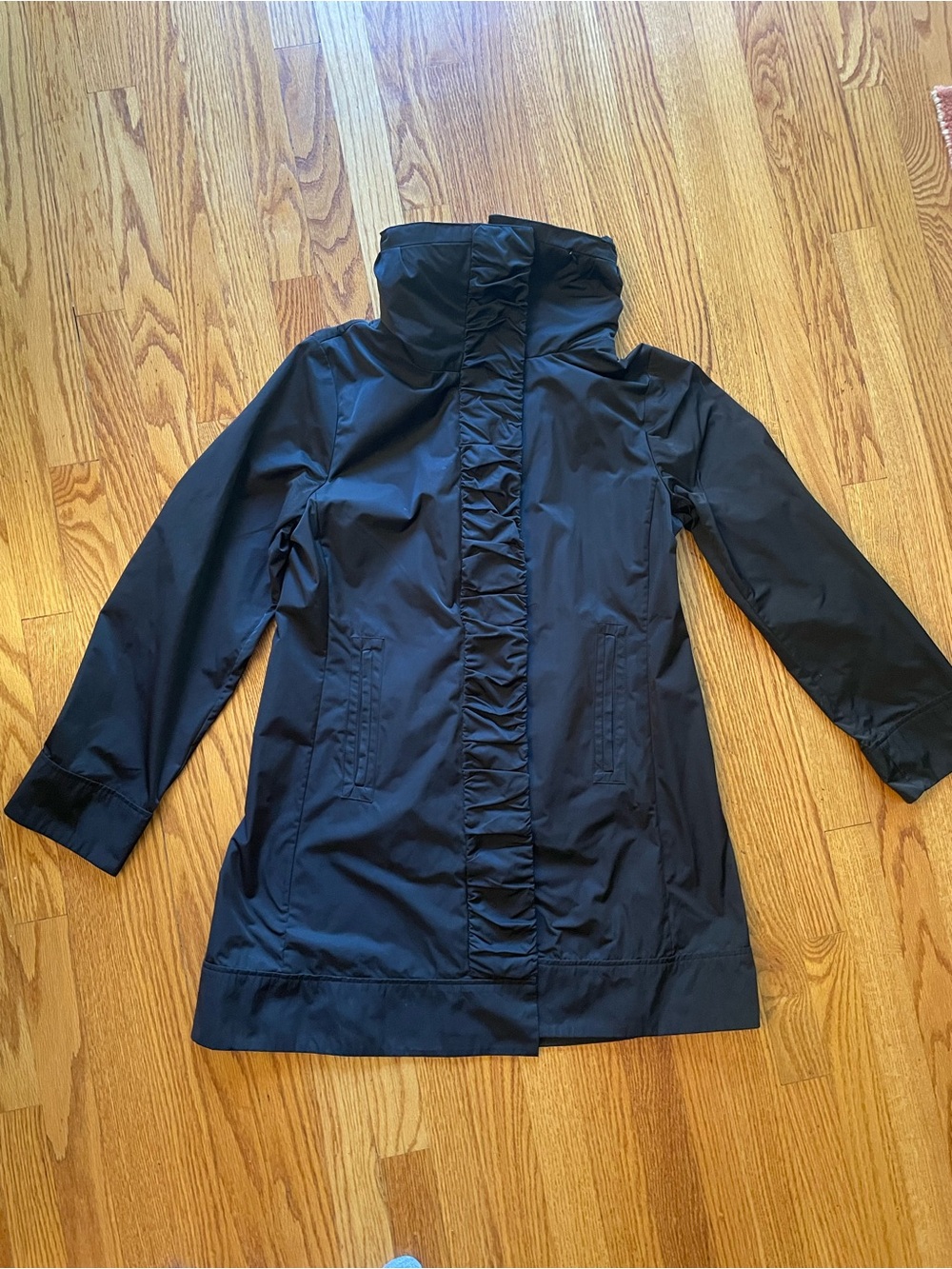 RAINFOREST Black Ruffle-Front Trench Coat